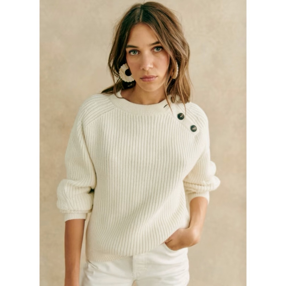 Sezane Cream Crew Neck Sweater